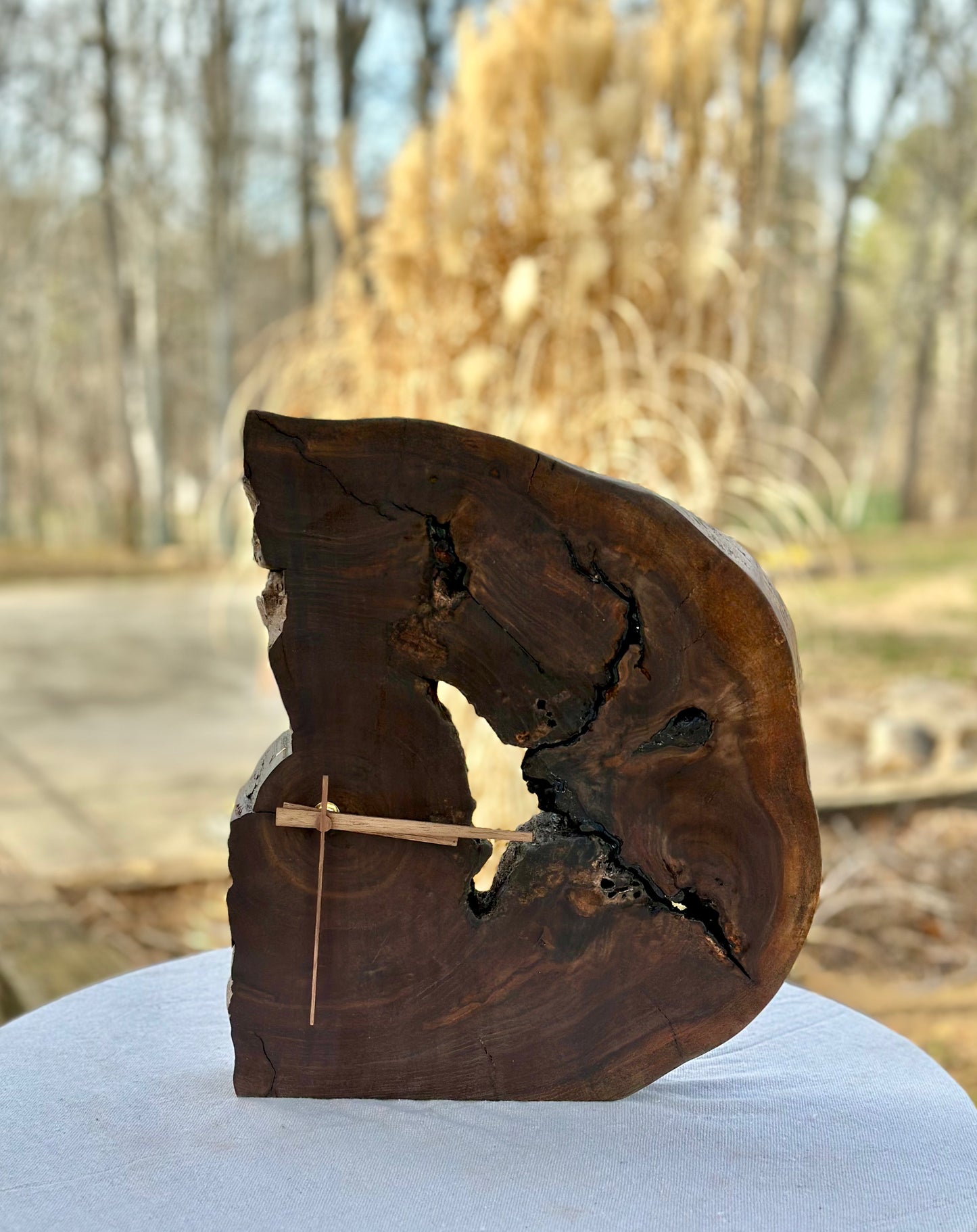 "Black Hollow" - Live-Edge Walnut Clock