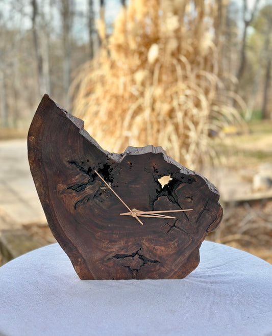 "Black Hollow" - Live-Edge Walnut Clock